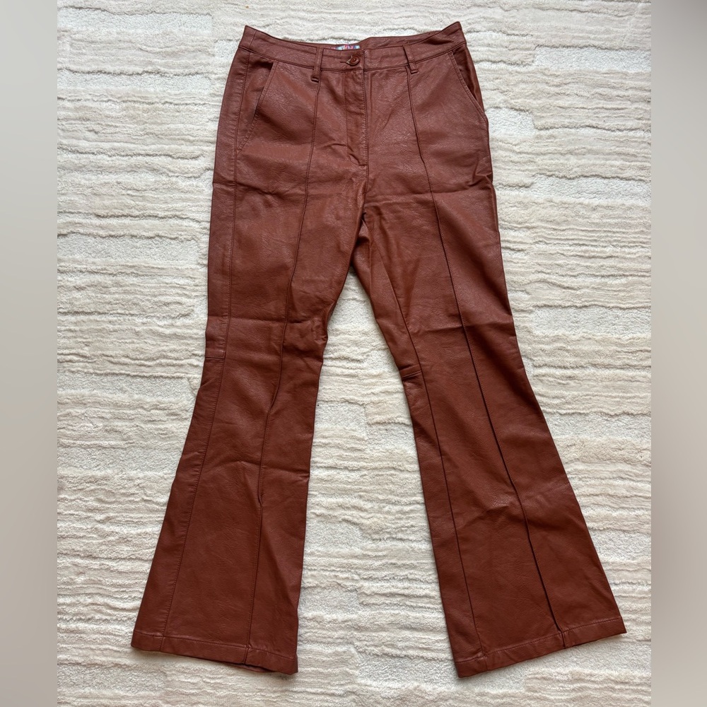 Urban Brown Flared Faux Leather Pants